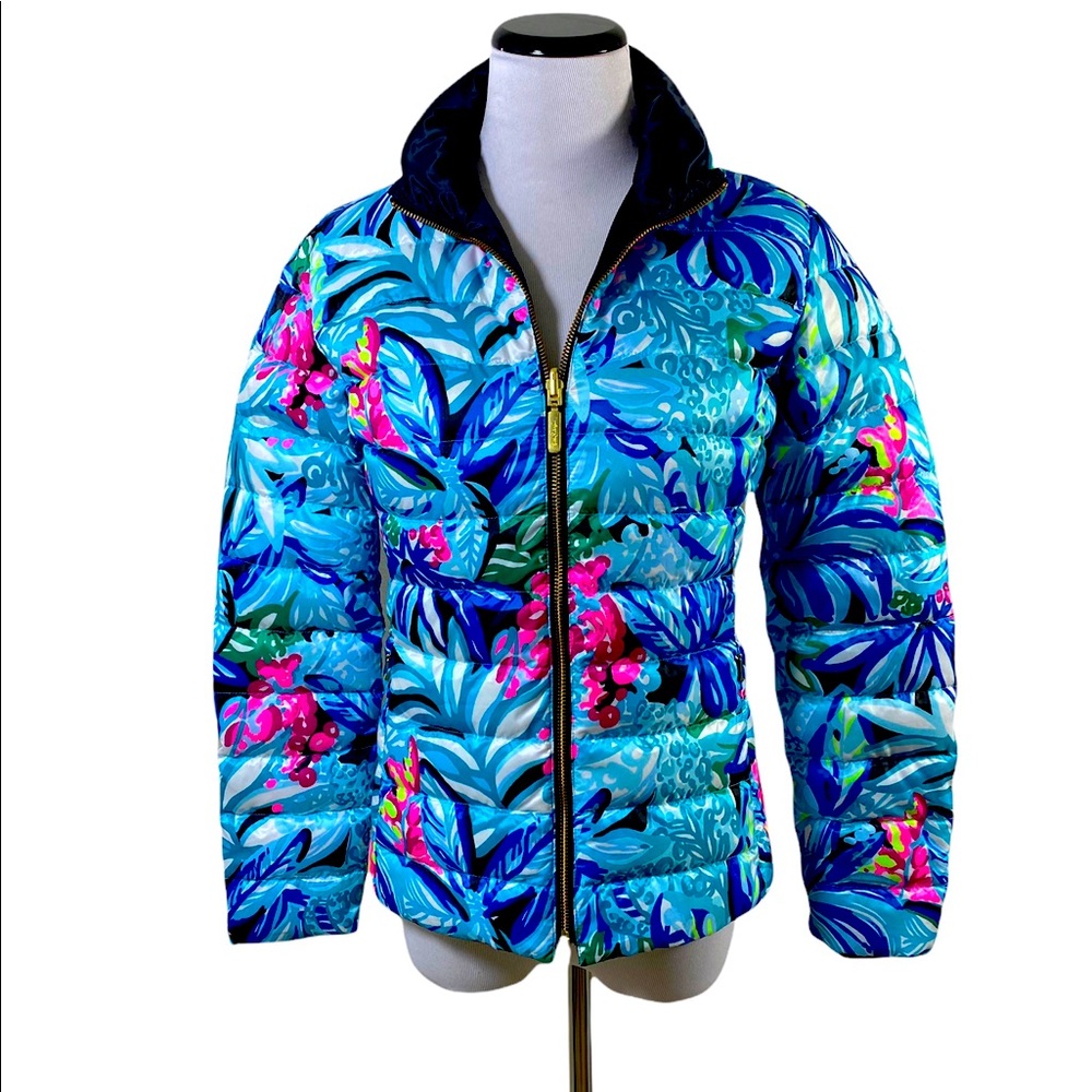 Lilly Pulitzer Marilee Reversible Puffer Jacket Maldives Hype It Up Sz 00